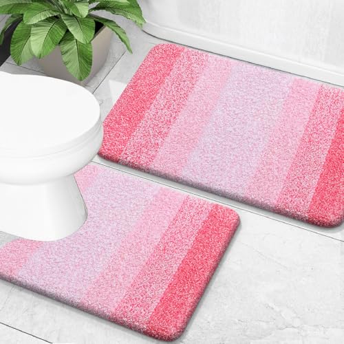 OLANLY Bathroom Rug Set 2 Piece, Soft Absorbent Microfiber Bath Mats and U-Shaped Contour Toilet Rug, Non-Slip, Machine Wash Dry, Plush Shaggy Bath Mats for Bathroom (24"x16"+24"x20", Pink) - color: Pink, size: 24" X 16" + U24" X 20"