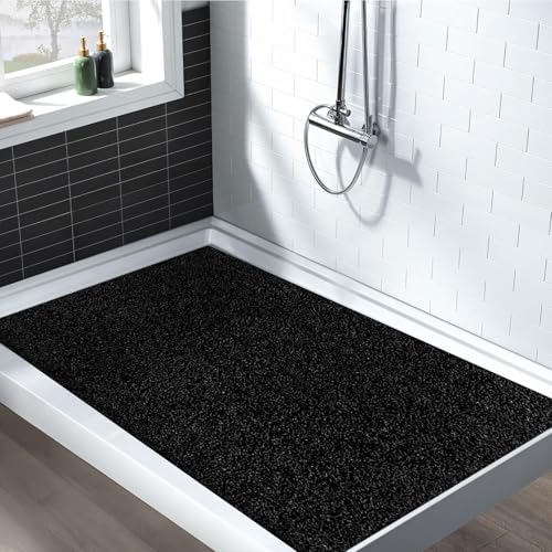 Shower Mat Non Slip: 47.2 x 31.5 Inch Extra Large Shower Mats for Inside Shower with Drain Hole - Soft PVC Loofah Anti Slip Shower Stall Mat for Walk-in Shower and Bathroom, Quick Drying - color: Black, size: 47.2" x 31.5" (Rectangular)