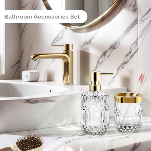 2Pcs White Bathroom Accessories Set, Glass Bathroom Accessories, Vintage Bathroom Countertop Decoration Includes Soap Dispenser, Toothbrush Holder - color: White, size: 2 Pcs