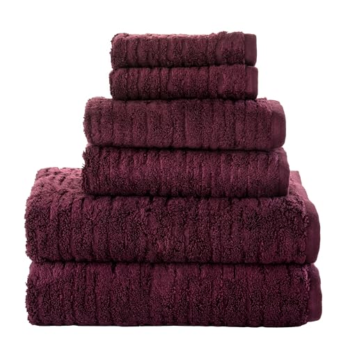 SKL Home CloudSoft 100% Cotton Luxury 6-Piece Towel Set, 600 GSM, Ultra Plush & Absorbent - 2 Bath Towels, 2 Hand Towels, 2 Washcloths, Bordeaux - color: Bordeaux, style: 6-Piece Towel Set