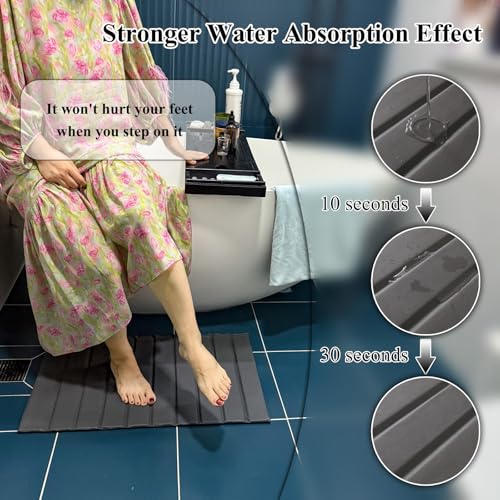 New Stone Bath Mat, 25 X 16 Inch Diatomaceous Earth Bath Mat with Faux Leather Case-Soft Feel, Super Absorbent Stone Bath Mats for Bathroom, Non-Slip Fast Drying Bathroom Mat, Easy Clean