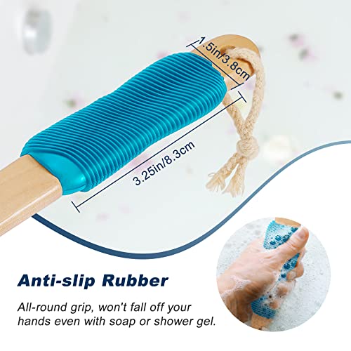 Long Handle Ergonomically Back Scrubber/Brush for Shower, Double Sided Exfoliating Body Scrubber for Women and Men (Blue) - color: Blue