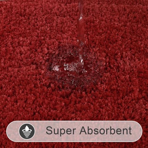 SHACOS Bathroom Rugs Sets 3 Piece with Toilet Lid Cover | Non Slip Absorbent Small Bath Mats 16"x24" U Shape Contour Mat Soft Microfiber Shaggy Machine Washable Bathroom Carpet (Red) - color: Red, size: 16"x24"+U-Shape 20"x24"+Lid Cover 19"x21"