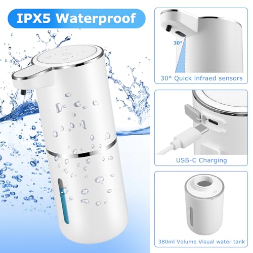 2 Pack Automatic Soap Dispenser,Automatic Liquid Soap Dispenser Touchless,12.8oz/380ml USB Rechargeabled Wall Mounted Smart Soap Dispensers for Bathroom Kitchen Dish Soap - color: White, size: Liquid x2