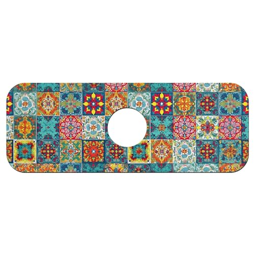 Faucet Fast Absorbent Pad - Retro Mosaic Bohemian Style Drying Pad, Suitable For Kitchen, Bathroom, Island And Other Scenes - color: Retro mosaic bohemian style