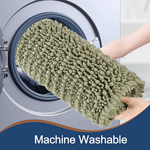 FLOLEOPA Luxury Chenille Sage Green Bathroom Rugs Bath Mats Sets, Extra Soft and Absorbent Bathroom Rugs Non Skid Machine Wash Dry Bath Mats（32"x20" Plus 17"x24"） - color: Sage Green, size: 32"x20" Plus 17"x24"