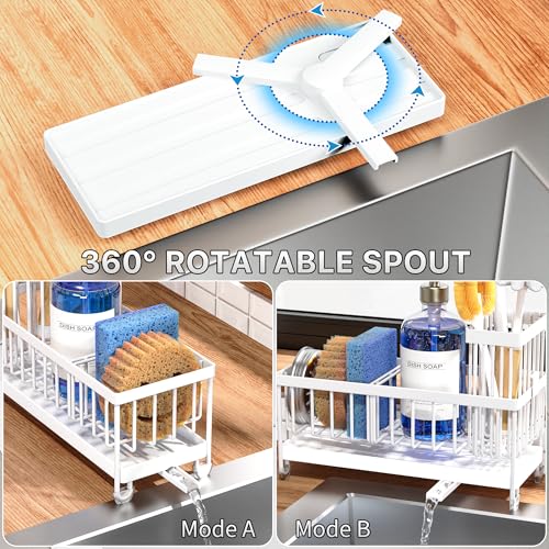 Cisily Sponge Holder for Kitchen Sink, Sink Caddy Organizer with High Brush Holder, Kitchen Countertop Organizers and Storage Essentials, Rustproof 304 Stainless Steel (Cool White, Large) - color: Cool White