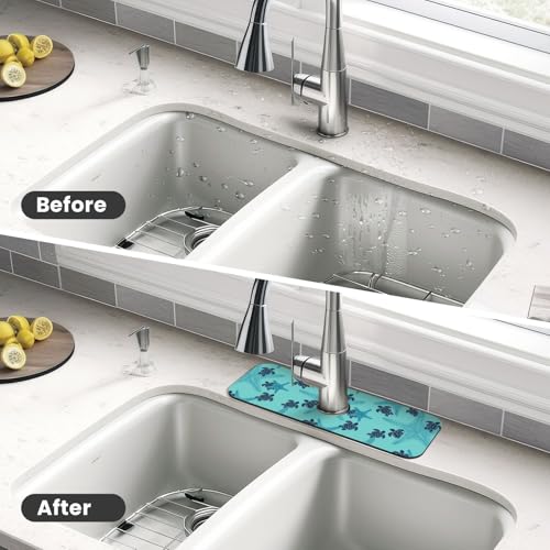 Summer Sea Turtle Ocean 15" X 5.5" Kitchen Sink Splash Guard Faucet Faucet Guard Draining Mat Sink Splash Guard Faucet Kitchen Bathroom - color: Summer Sea Turtle Ocean