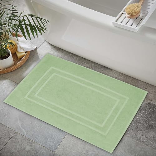 Feather & Stitch 2 Piece Towel Like Bath Mats (30x21 Inch) 100% Cotton Terry Bath Mats, Bathroom Shower Floor Mats [NOT A Bathroom Rug], Soft Absorbent Washable Mats - Pastel Green - color: Pastel Green