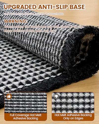 Smiry Waffle Bath Mat 36x24, Extra Soft Absorbent Bathroom Rugs, Non Slip Machine Washable Quick Dry Bath Rugs for Bathroom Floor, Tub, Shower, Home Decor Accessories, Black & Cream - color: Black & Cream, size: 36" X 24"