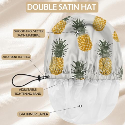 Shower Cap Adjustable Waterproof Double Layer Elastic Reusable Hair Bath Cap Cute Aesthetic for Women Girls-Pineapple - color: R12-Pineapple