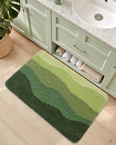 DEXI Bathroom Rugs Non Slip, 24x16 Washable Microfiber Bath Mat Quick Dry, Absorbent Ultra Soft Natural Mountains Bathmat for Shower Floor Tub Sink, Green - color: Green, size: 24" X 16" (Rectangular)