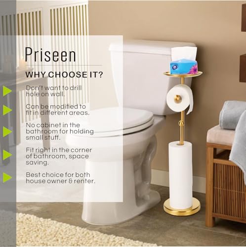 Toilet Paper Holder Stand with Phone Shelf, Gold TP Holder Freestanding, Holds 5 Rolls, Stainless Steel (Gold) - color: Gold