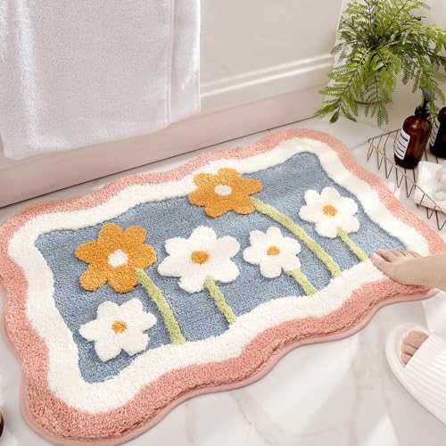 PTAEXCEL Cute Bath Mat, 32" x 20" Extra Soft Pink Bathroom Rugs, High Absorbent Flower Area Rug, Non Slip Machine Washable Bathroom Mat, Great for Indoor Bathtub Bedroom Floor - color: Pink 32x20"