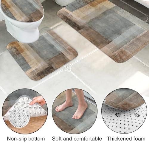 Lnond 4Pcs Bathroom Shower Curtain Sets with Rugs,Brown Gradient Painting Art Bathroom Sets with Shower Curtain and Rugs and Accessories - color: Yellow-brown Abstract