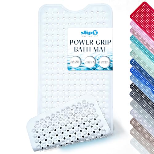 SlipX Solutions Power Grip Bathtub Safety Mat | Precision Grip Technology for Longer, Stronger, & Softer Wet Surface Protection | Solid White 39"x16" - color: Solid White