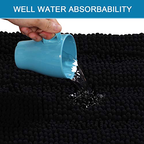 H.VERSAILTEX Bath Rugs for Bathroom Non Slip Bath Mats Extra Thick Chenille Striped Rug 20" x 32" Absorbent Non Skid Fluffy Soft Shaggy Washable Dry Fast Plush Mat for Indoor, Bath Room, Tub - Black - color: Black, size: 20" x 32"