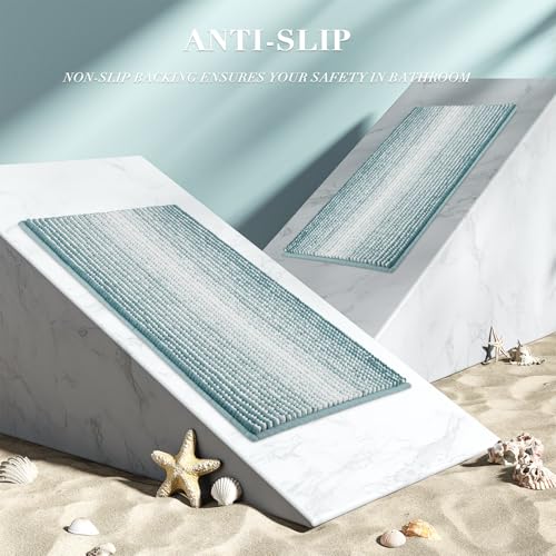 BSICPRO Bathroom Rugs and Mats Sets, 2 Piece Thick Absorbent Chenille Bath Mat Rug Set Non Slip, Soft Shaggy Bath Room Floor Mats for Bathroom, Machine Washable (Sea Green, 20" x 32" Plus 16" x 24") - color: Sea Green, size: 20" x 32" Plus 16" x 24"