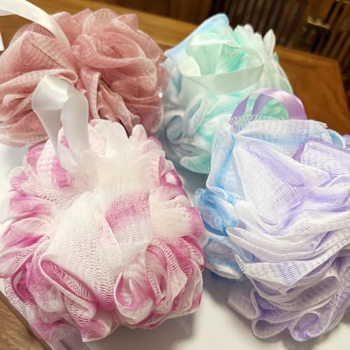 Loofah Sponge 75g/Piece, Exfoliating and Soothing Body, Soft Bath Puffs for Women and Men, Set of 4