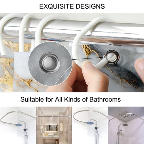 Lnond 4Pcs Marble Bathroom Sets with Shower Curtain and Rugs,White Gold Marble Modern Art Bathroom Shower Curtain Sets with Rugs and Accessories - color: White Gold Marble