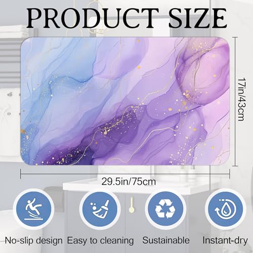 Elightvap Purple Golden Marble Bathroom Mat Quick Drying Non Slip Bath Mats Absorbent,Bath Mat Quick Dry Bathroom Rug in Front of The Kitchen Sink, Shower Room, Bathtub,17 * 29.5 Inches - color: Purple Golden Marble