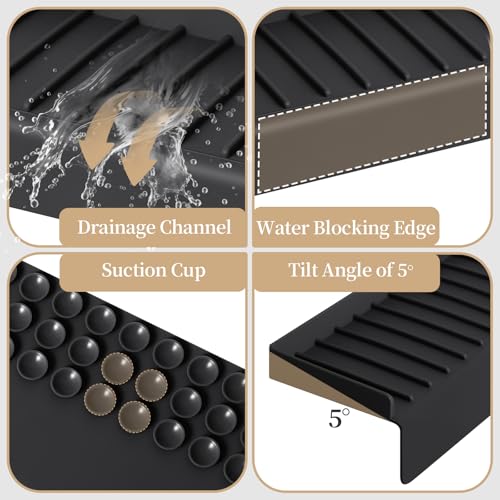 Sink Edge Protector with Suction Cup, 24" x 4", Silicone Sink Splash Guard for Kitchen & Bathroom, Protect Countertop from Scratches, Stains, for Stainless Steel Granite Quartz - color: Black, size: 24" x 4"