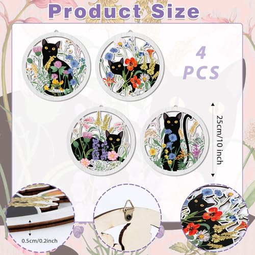 HPNIUB Funny Black Cat Wall Decor,Farmhouse Floral Wooden Signs,4 Pieces 10''x10'' Colorful Botanical Kitten Wall Art,Plant Cat Wood Plaque Home Decor for Pet Shop,Nursery,Lovely Cat Gifts - color: Black Cat&floral
