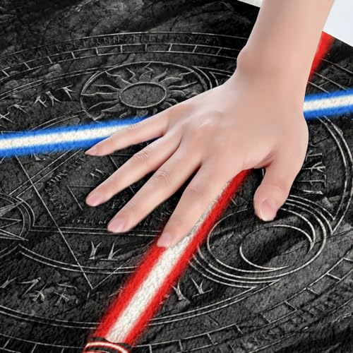 Light Up Sword Bathroom Rug,3D Neon Blue Red Non Slip Bath Mat Geometric Sun Moon Round Shaggy Absorbent Floor Mat Kids Boys Girls Fashion Vintage Stone Wall Bath Indoor Doormat Decor,Black,20"x32" - color: Lightsaber 3, size: 20" x 32"