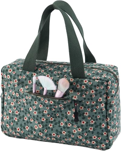Large Makeup Bag for Women Corduroy Cosmetic bag Make up Bags Zipper Pouch with handle Cosmetic Organizer Toiletry Bag for Travel Storage - color: 17-Sunflower
