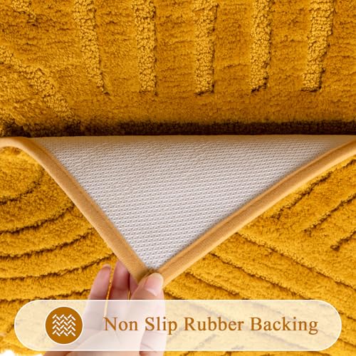 SHACOS Bathroom Rugs Sets 5 Piece Ultra Soft Absorbent Microfiber | Bath Mat with Bath Runner, U Shape Contour Rug, Toilet Lid Cover, Non Slip Machine Washable Carpet for Bedroom, Honey Mustard - color: Honey Mustard