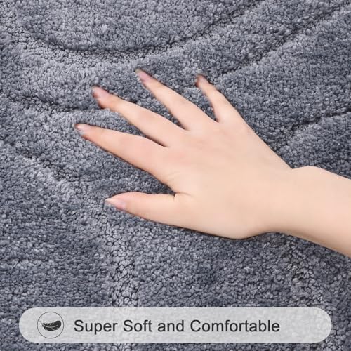 HEBE Bathroom Rugs Sets 5 Piece, Soft Absorbent Microfiber Bath Mat for Bathroom, Non Slip Washable Bath Rug Set with Toilet Cover, Bath Runner and U-Shaped Contour Toilet Rug, Dark Grey - color: Dark Grey, size: 18"x26"+20"x32"+20"x48"+U20"x24"+Cover19"x