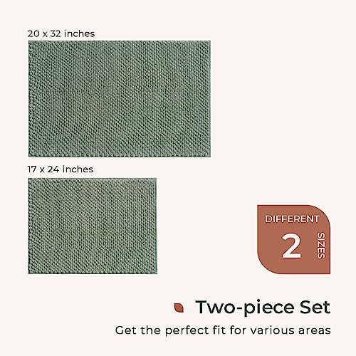 FRESHMINT Chenille Bathroom Rugs 2 Piece Set - Non-Slip Water Absorbent 17x24"+20x32"+ Bath Mats, Sage Green - color: Sage Green, size: 24"x17"+32"x20"