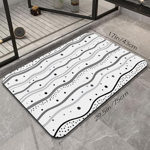 Polka Dots Stripes Bathroom Mat, Non Slip Rubber Backed Fast Dry Bath Rug, Thin Bath Mat for Bathroom Kitchen 17"x30" - color: Polka Dots Stripes