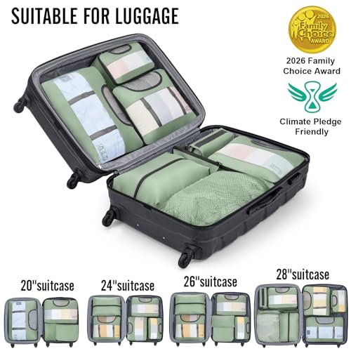 Veken 10 Set Packing Cubes for Travel Essentials,Anti-Wrinkle Buckled Suitcase Organizer for Shoe & Toiletry Bag,Carry On Luggage Bag with 99+ Count Mesh Holes for Airplane & College Dorm Accessories - color: 09 Matcha Green