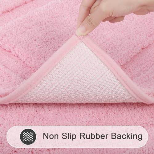 SHACOS Pink Bathroom Rugs Sets 3 Piece Bath Mat U Shaped Toilet Rug | 20x32+ 16x24+ 20x24, Soft Fluffy Microfiber Bath Rugs Set, Non Slip Washable Absorbent Bathroom Floor Mats Carpet Shower Rug - color: Pink, size: 16"x24"+ 20"x32"+U Shape 20"x24"