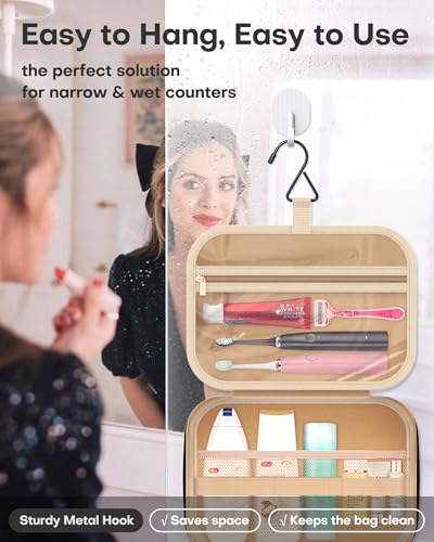 HOTOR Hanging Travel Toiletry Bag Women Men, Rosewood-Pink, Large | Waterproof Makeup Bag Hanging Hook,Multiple Pockets,Travel Essentials,12.6 x 4.3 x 9.9inches - color: Rosewood-Pink, size: Large