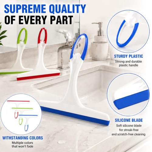 Shower Squeegee for Glass Doors, 3pcs Bathroom Squeegee for Shower Cleaner Squeegee, Window Cleaning Squeegee Glass Shower Door for Car Window Wiper Mirror Windshield - color: 3pcs-blue/Green/Red