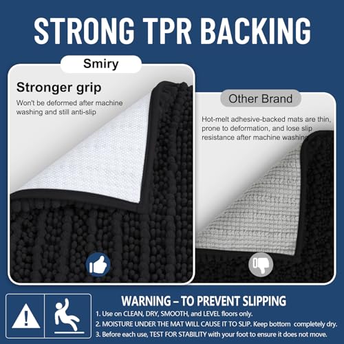 Smiry Bathroom Rugs Mat 30x18, Extra Soft Absorbent Chenille Bath Rugs, Non Slip Rubber Backing Machine Washable Quick Dry Bath Mats for Bathroom Floor, Tub, Shower, Home Decor Accessories, Black - color: Black, size: 30'' X 18''