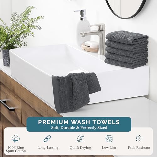 Casa Platino Wash Cloths Pack of 6-100% Cotton Washcloths for Daily use - 13"x13"- Soft, Gentle on Skin, Durable Stitching & Absorbent - Designed for Everyday Showers and Cleansing - Cool Grey - color: 01: Cool Grey, size: 6 Piece Wash Cloth