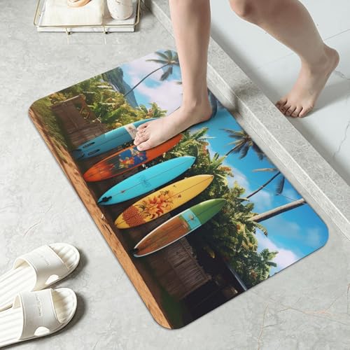Stone Bath Mats for Bathroom Diatomaceous Earth Bath Mat Super Absorbent Floor Mat Surf's up Surfboard Stone Drying Mats Quick Drying Diatomite Shower Mat for Bathtub Pad 19.7x31.5in - color: Surf's Up Surfboard, size: 1'8" x 2'8" (Rectangular)