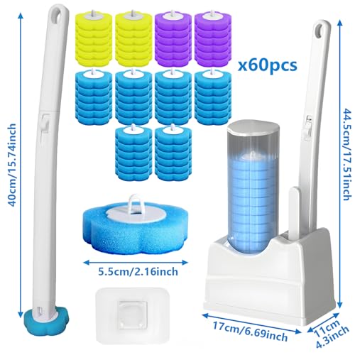 Disposable Toilet Brush Cleaning System, Disposable Toilet Cleaner Wand and Holder Set with 60 Toilet Wand Refills, Extended Handle for Toilet Bowl Cleaners, Bathroom Cleaning, Bathtub - size: 1 set U-shaped + 60 refills