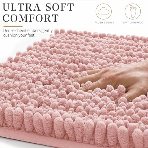 Yimobra Bathroom Rugs Non Slip Washable - Ultra Soft Absorbent Chenille Bath Mat, Quick Dry Shaggy Floor Carpet for Tub Shower, Light Pink Home Decor Accessories, 24x17 Inch - color: Light Pink, size: 24" X 17"
