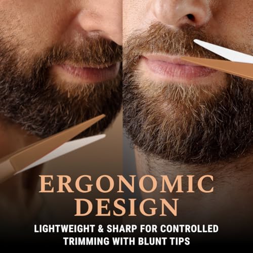 Ontaki Beard & Mustache Scissors for Men - 5inch, Rose Gold - 410C German Steel Durable, Ergonomic Design Travel Friendly Facial Hair Scissors - Beard Grooming Kit 2 Combs & Case Perfect for Styling - color: Rose Gold