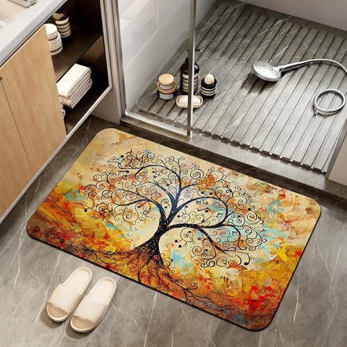 Non Slip Bath Mat,Vintage Life Tree Bathroom Decor,Abstract Tree Diatomaceous Bath Mat Quick Dry Absorbent Bathroom Rugs-Shower Rug for Kitchen Laundry Bathtub Shower 17"x29.5" - color: Vintage Life Tree,abstract Tree