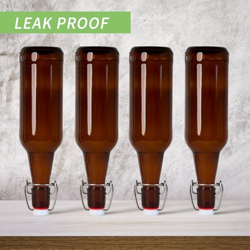16.5oz Amber Beer Bottles with Flip Caps Set of 10, Swinging Top Glass Brewing Bottles with Airtight Lids for Vanilla Extract, Fermentation Kombucha, Beverage, Water, Kefir, Soda