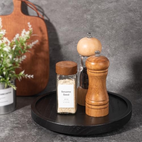 Wood Lazy Susan Organizer Kitchen Turntable for Cabinet Farmhouse Bathroom Decor Round Decorative Tray for Vanity, Counter, Sink, Coffee Table, 9 Inch, Black - color: Black, size: 9“
