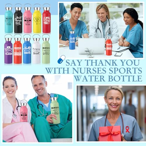 10 Pack Nurse Gifts Water Bottles 17 oz Insulated Stainless Steel Tumblers with Handle & Lid, Nurse Appreciation Gifts Bulk for Women Coworkers, Nursing Week(Classical Pattern)