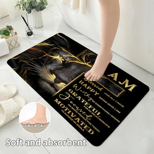 4 Pcs Gold Cross and Lion Shower Curtain Set with Rugs and Toilet Lid Cover, Black Gold Lion Shower Curtain Waterproof Bathroom Set, Inspirational Quotes Shower Curtain Bathroom Decor Set Accessories - color: Cross Lion