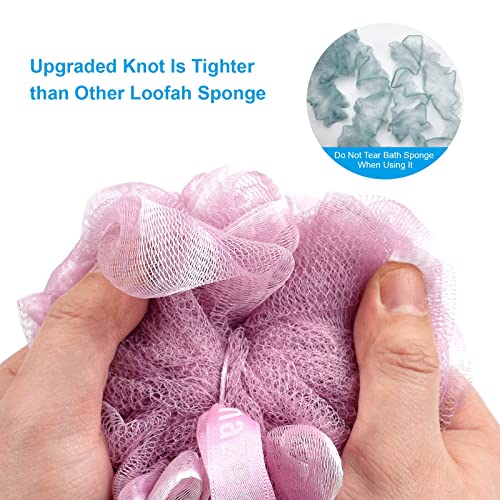 AmazerBath Shower Sponge Loofah Back Scrubber, PE Soft Mesh Loofah Body Scrubber with Long Wooden Handle, Bath Sponge for Men Women (Pink) - style: Pink