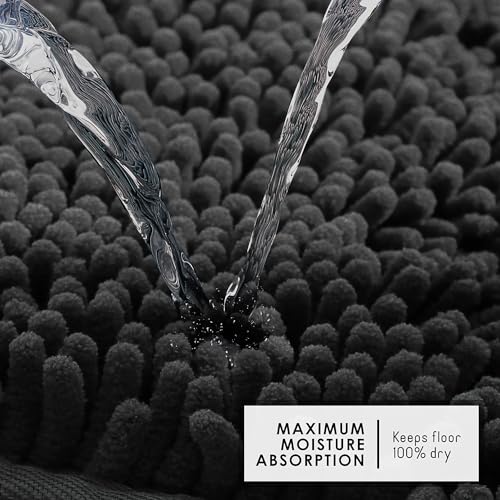Hearth & Harbor Bathroom Rugs, Chenille Bath Mat - Machine Washable Bath Mats for Bathroom Non-Slip Backing Rubber, Quick Dry Bathroom Mat - Black 17x24-20x24 - color: Black, style: 17 x 24 + 20 x 24